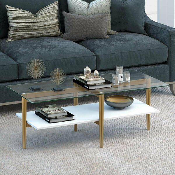 Henn & Hart Otto 47 in. Brass Finish Coffee Table with White Lacquer Shelf CT0057